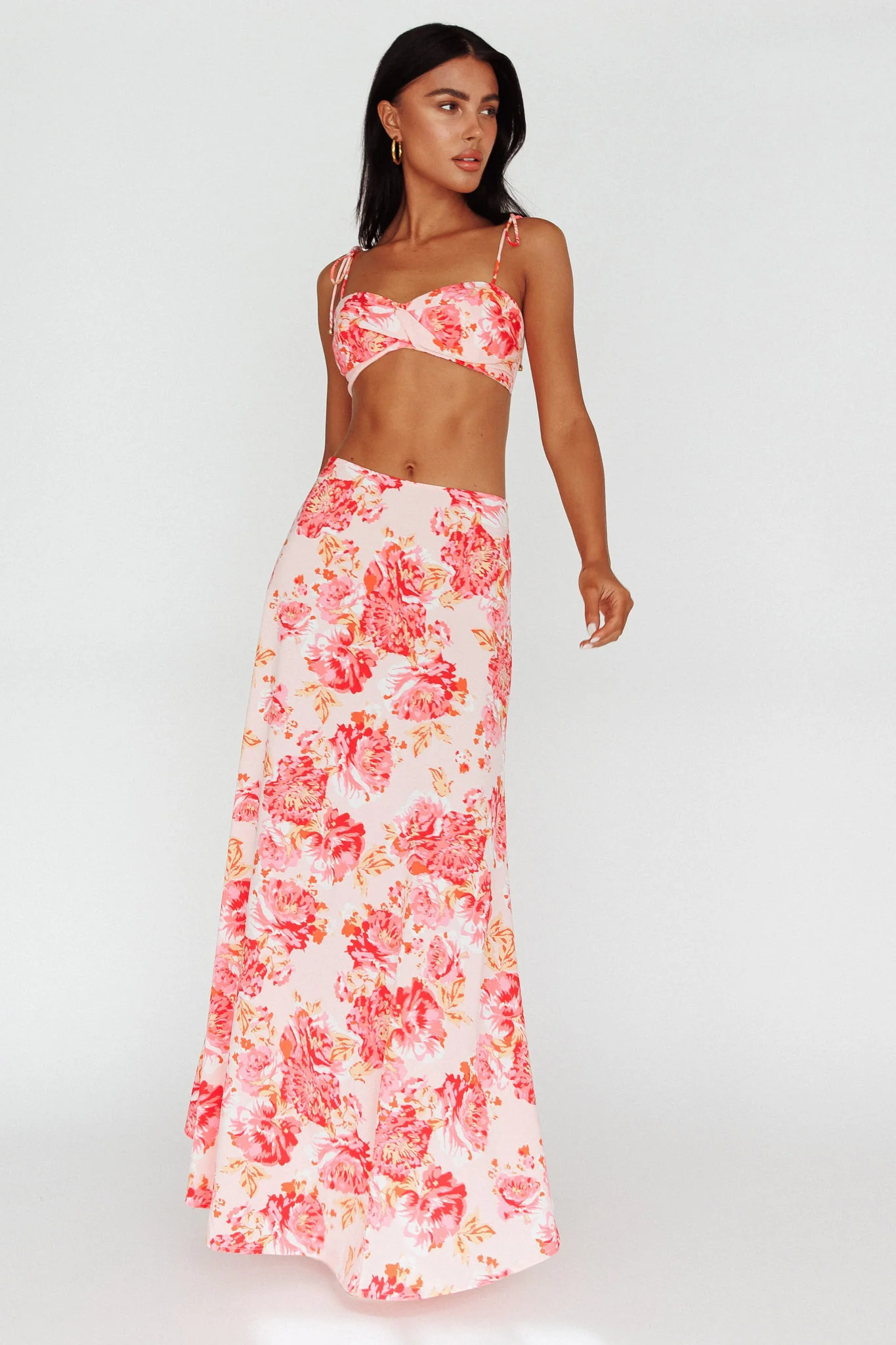 Gabbi Maxi Skirt Floral Print Pink - Seraphlike