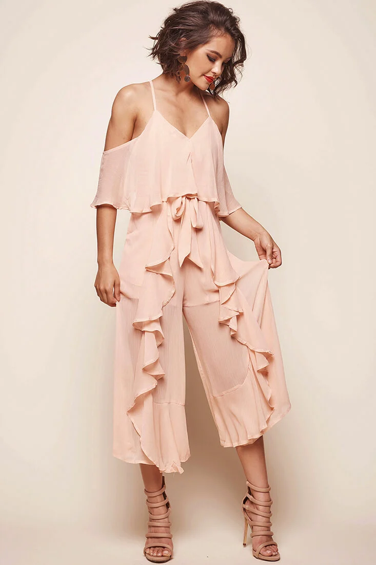 Constance Midi Ruffle Jumpsuit Nude - Seraphlike