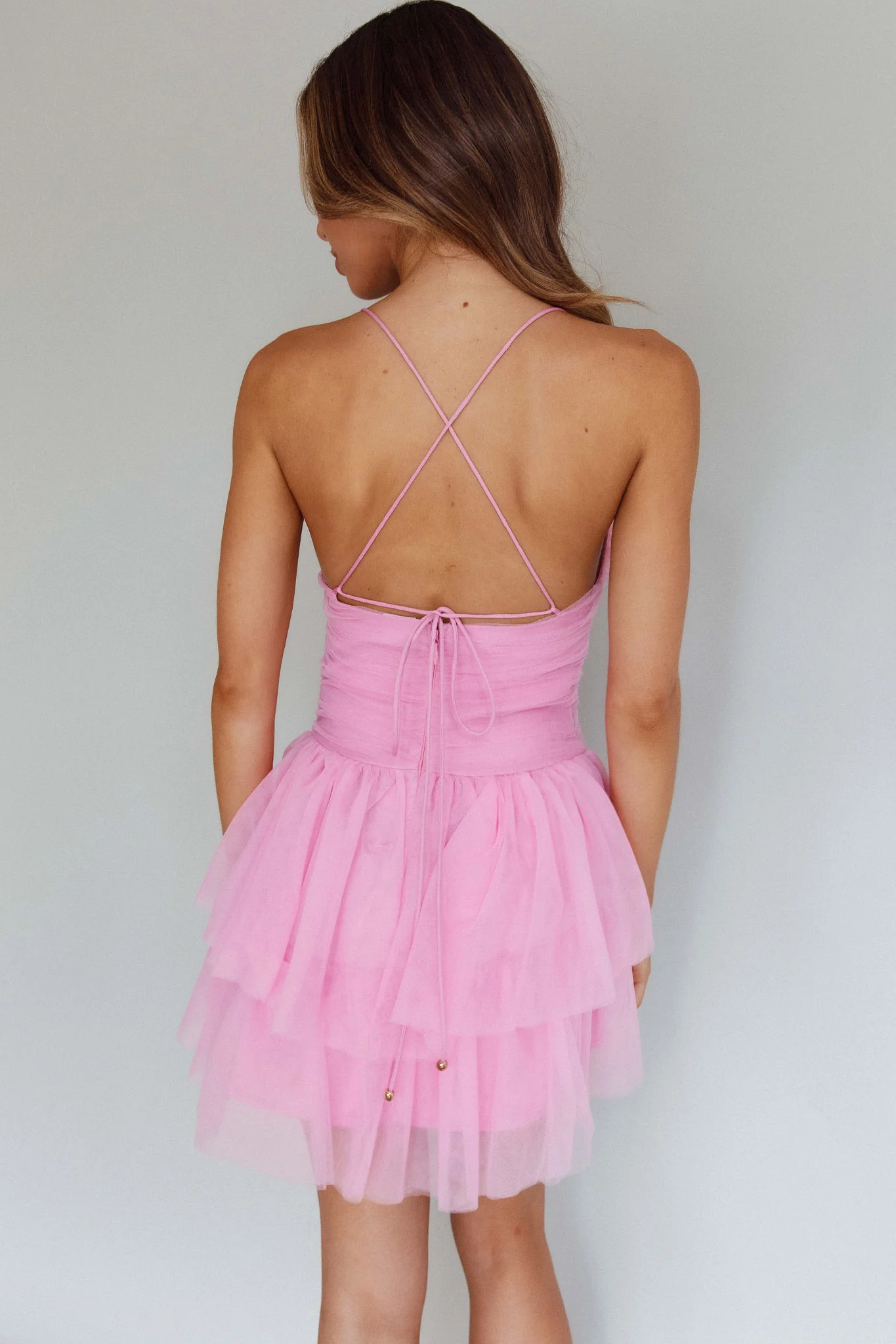 Nightingale Ruched Mesh Mini Dress Barbie Pink - Seraphlike