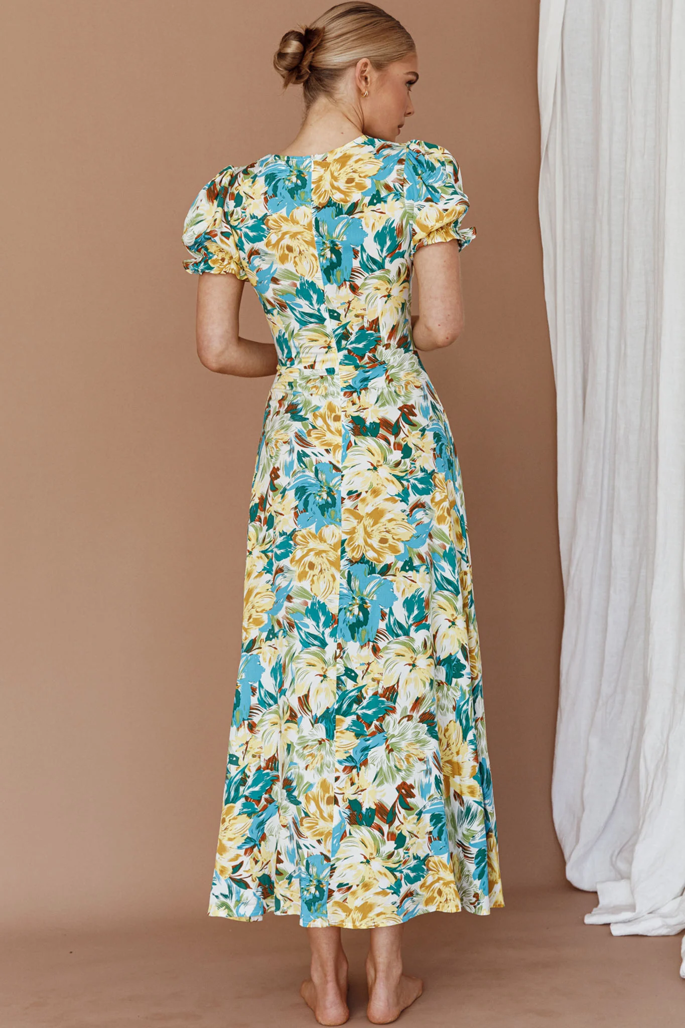 Montebello Puff Sleeve Maxi Dress Floral Blue/Yellow - Seraphlike