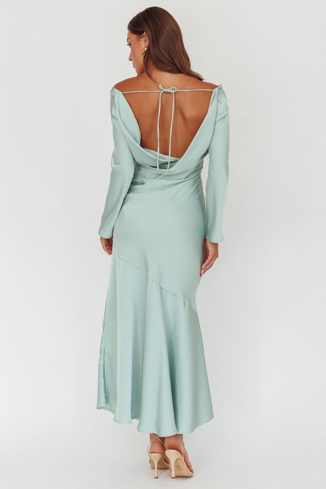 Cecilia Long Sleeve Drape Back Maxi Dress Sage - Seraphlike