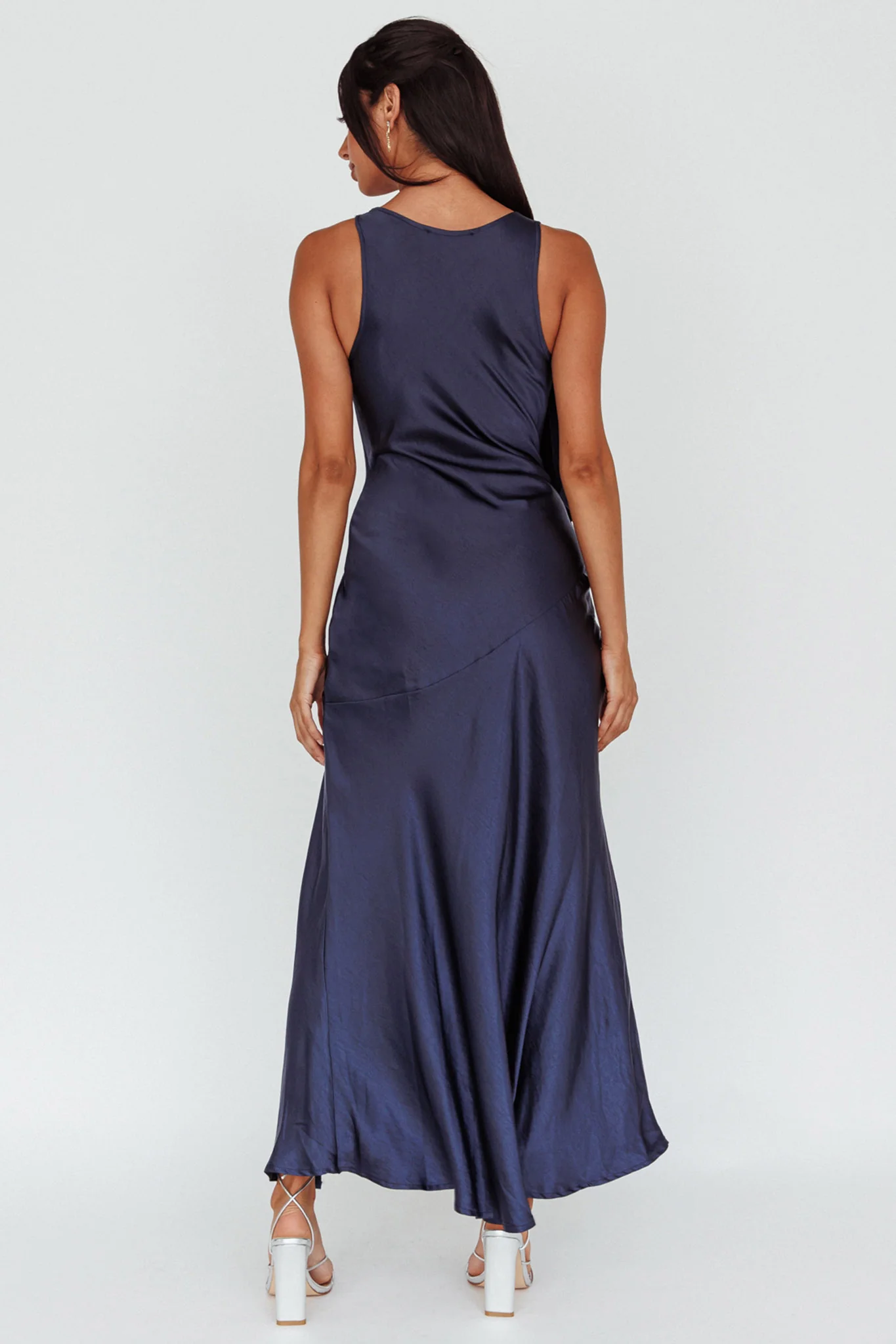 Averie Bow Shoulder Split Midi Dress Navy - Seraphlike
