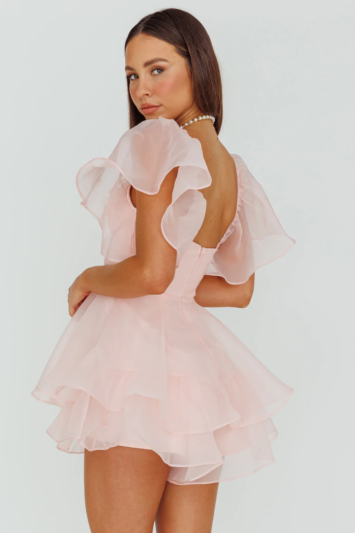 Aphrodite Angel Sleeve Layered Romper Pink - Seraphlike