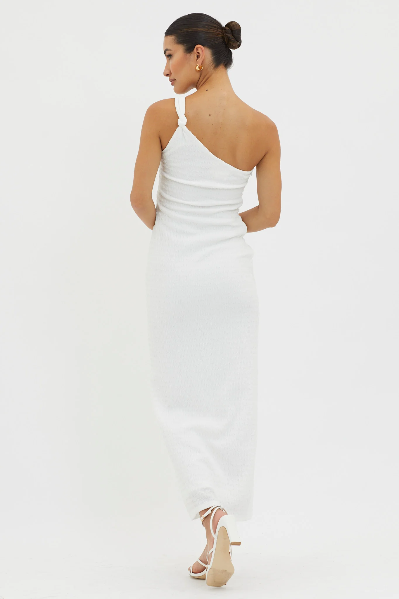 Clean Slate One-Shoulder Smocked Midi Dress White - Seraphlike