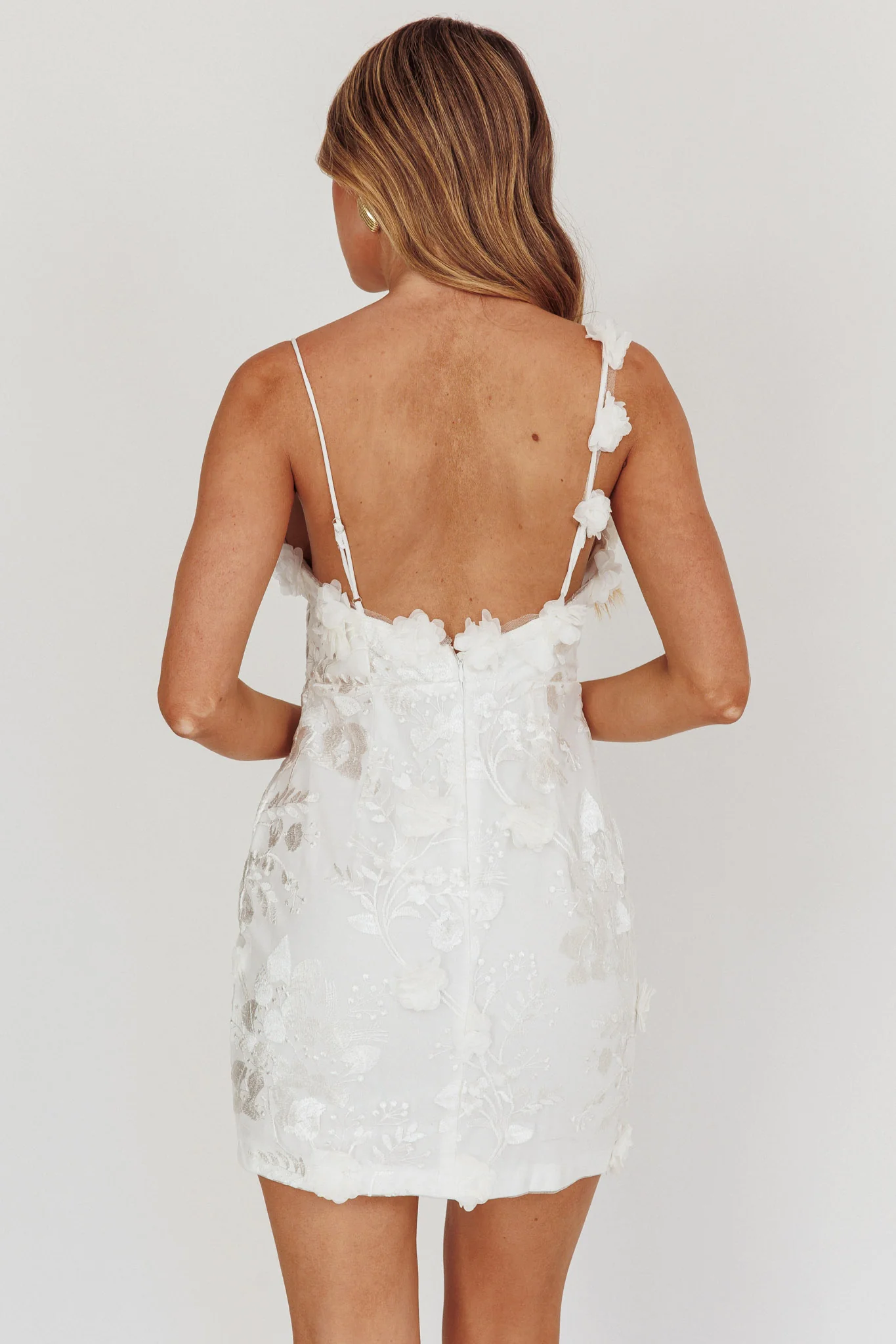 Saskia Floral Embroidery Mini Dress White - Seraphlike