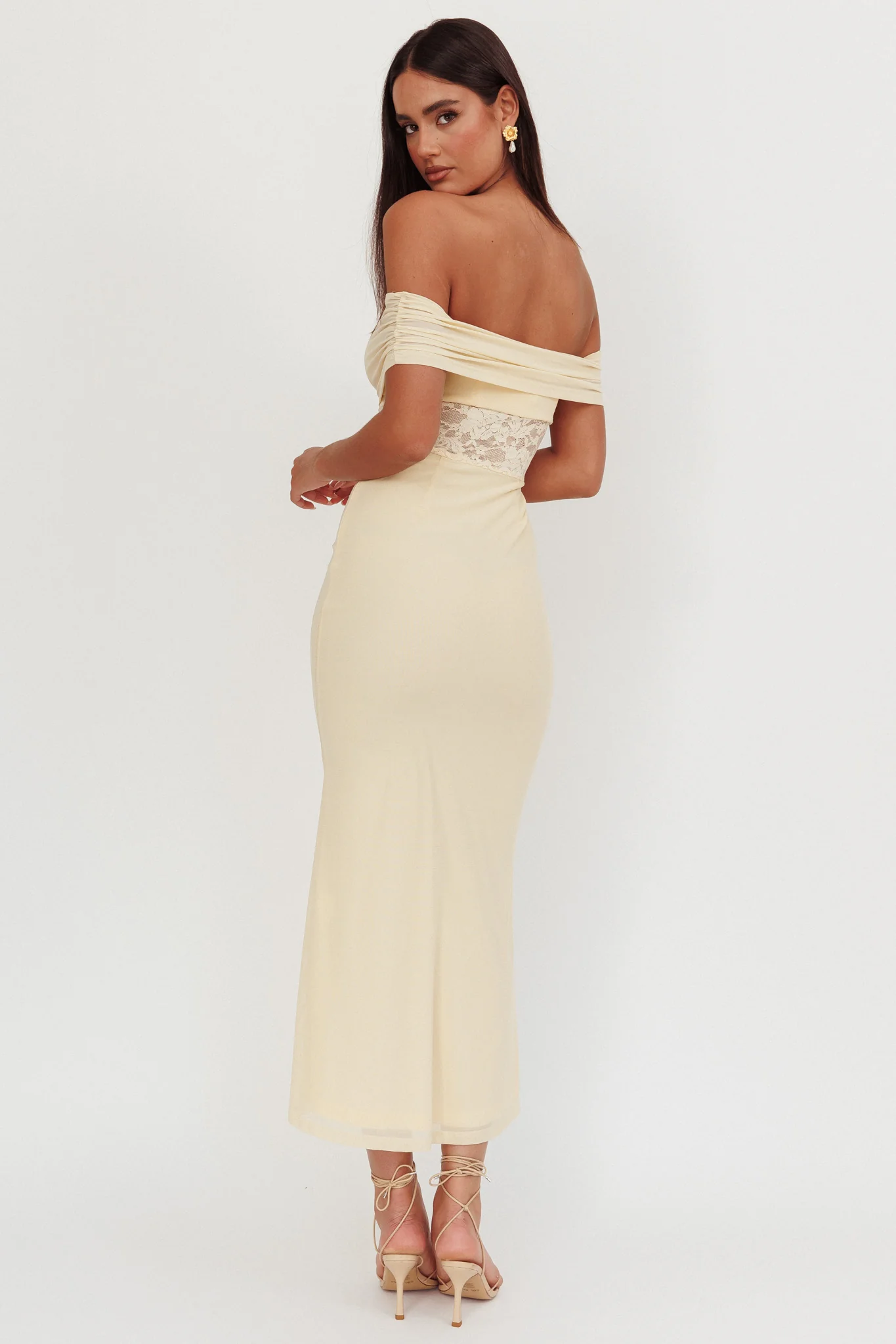 Flutters Off-Shoulder Lace Insert Maxi Dress Cream - Seraphlike