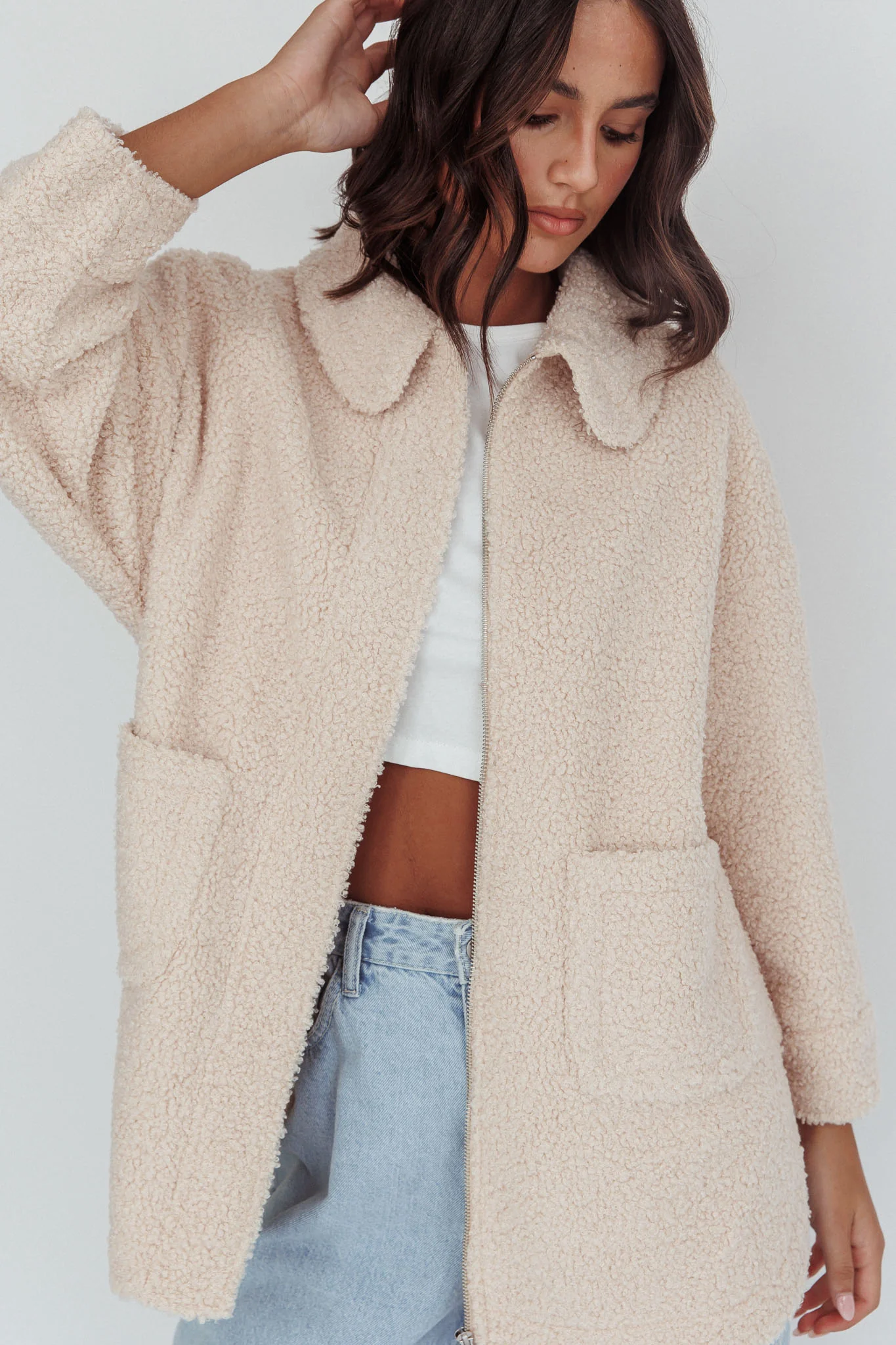 Peace & Serene Collared Sherpa Jacket Oat - Seraphlike