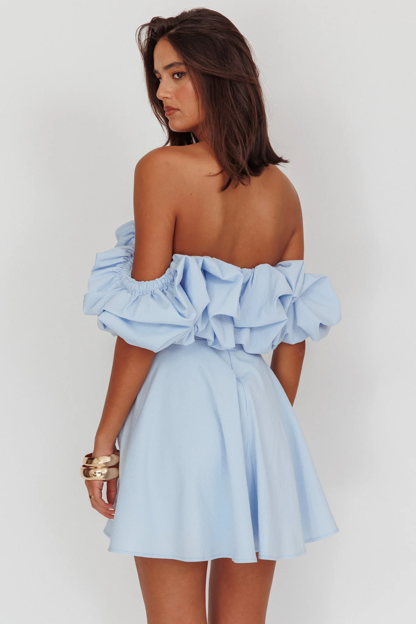 Kailynn Off-Shoulder A-Line Mini Dress Blue - Seraphlike