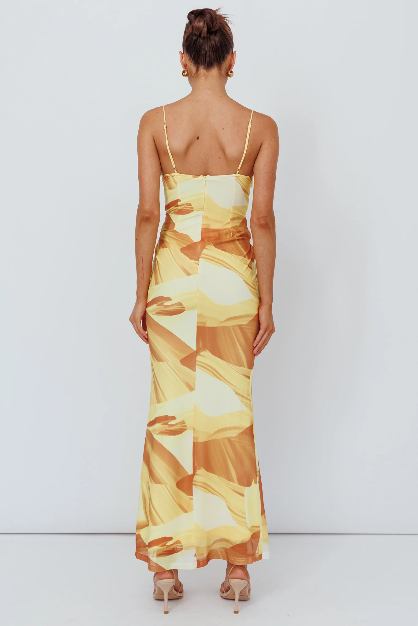 Teava Laced Waist Maxi Dress Abstract Yellow - Seraphlike