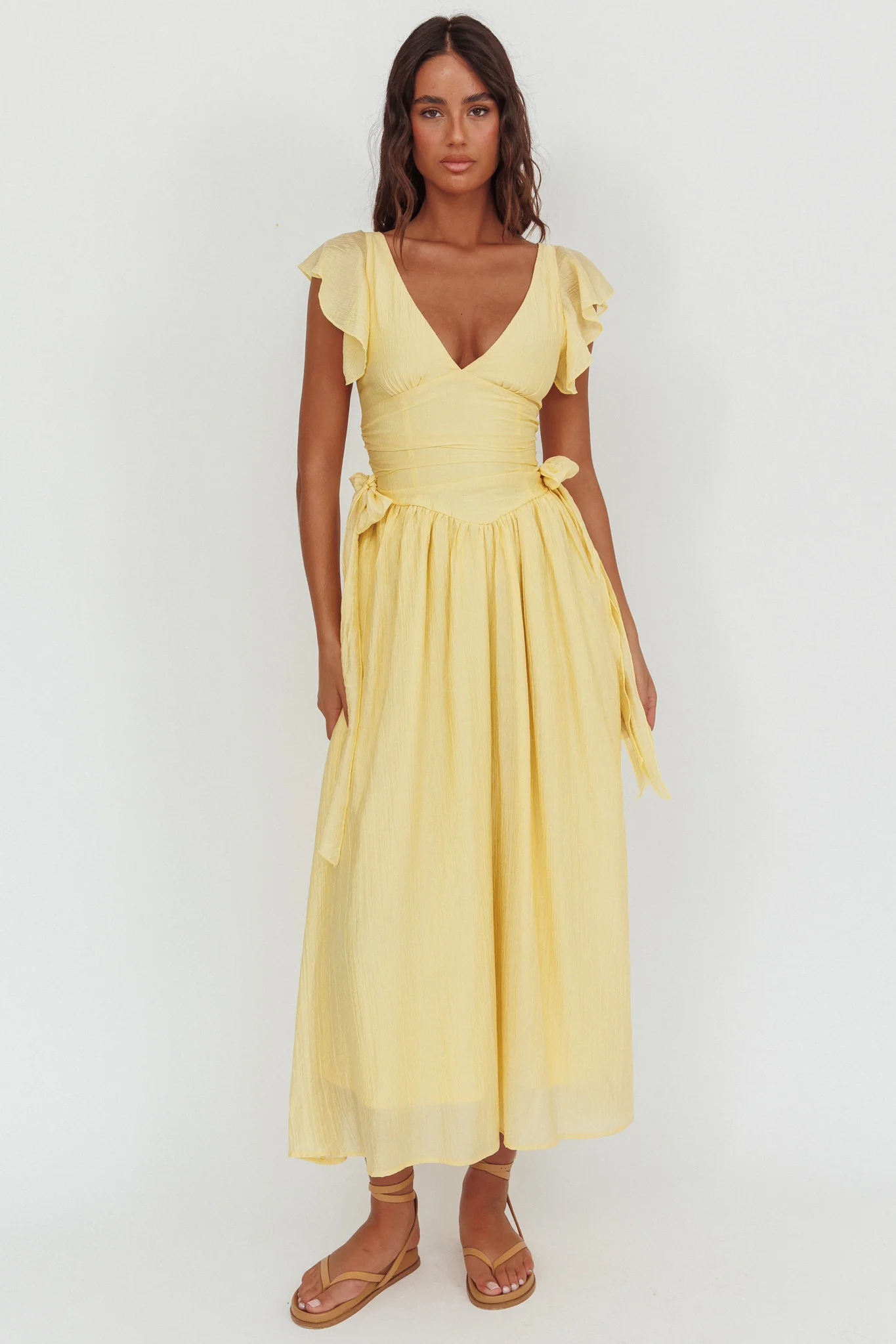 Elsewhere Waist Bows Maxi Dress Banana - Seraphlike