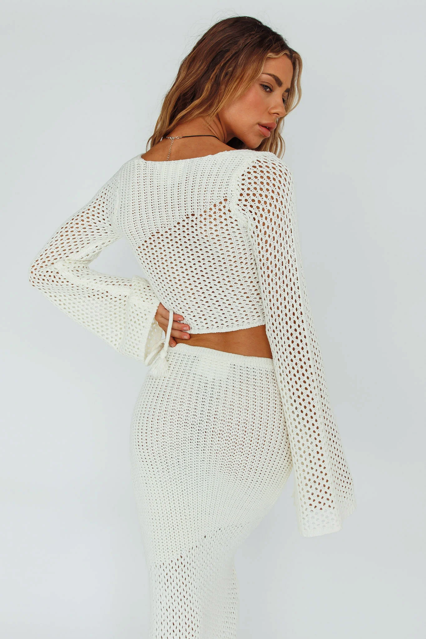 Jamaica Bell Sleeve Crochet Top White - Seraphlike