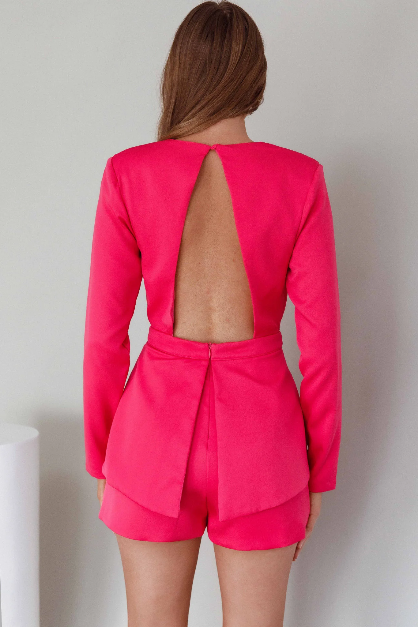 Ennis Long Sleeve Structured Romper Pink - Seraphlike