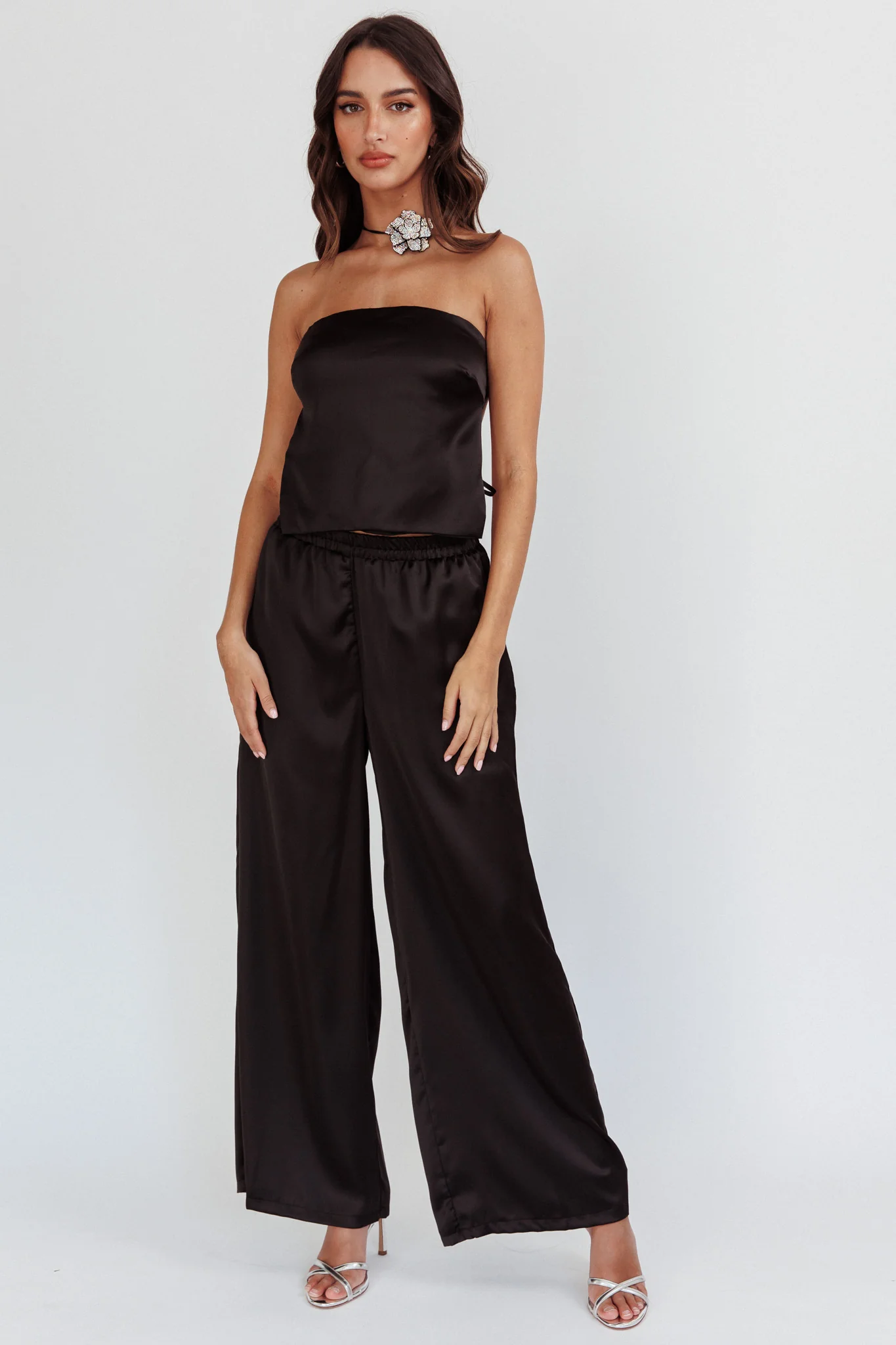 Panama Beach Wide Leg Satin Pants Black - Seraphlike
