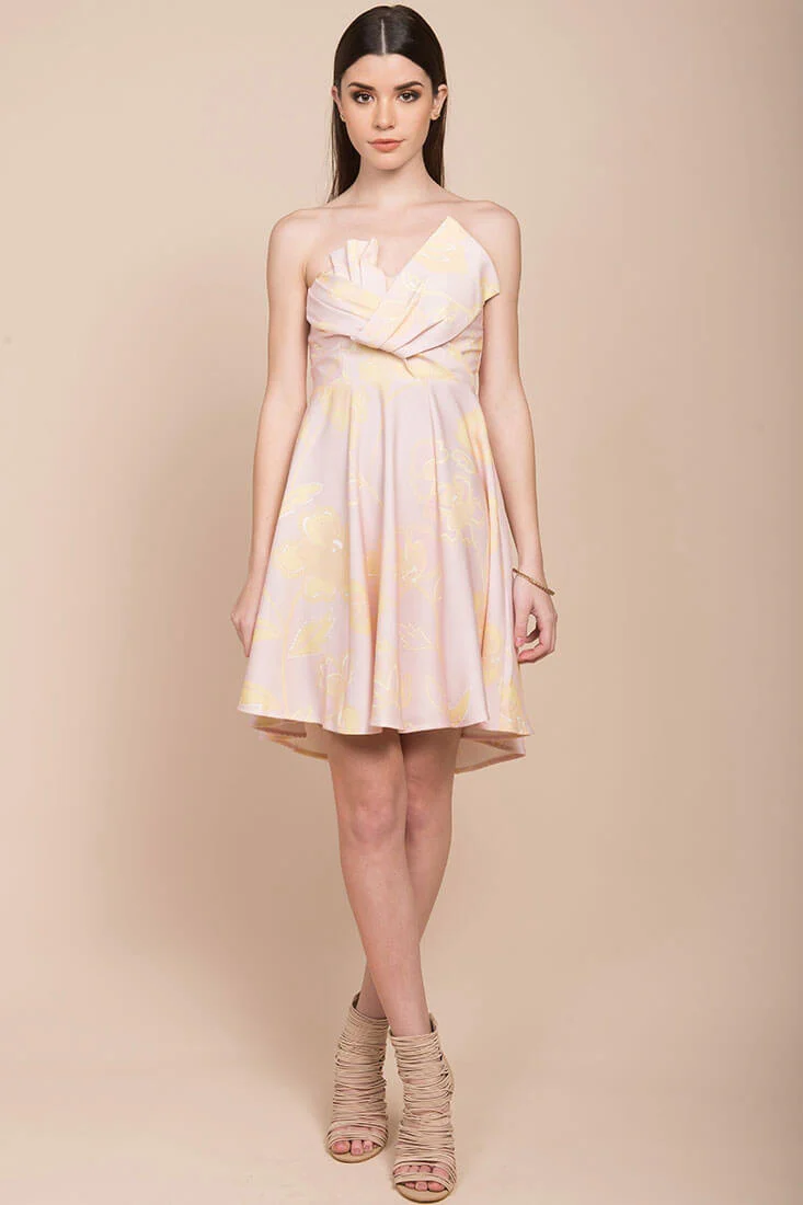 Elise Strapless Formal Dress Pink & Yellow - Seraphlike