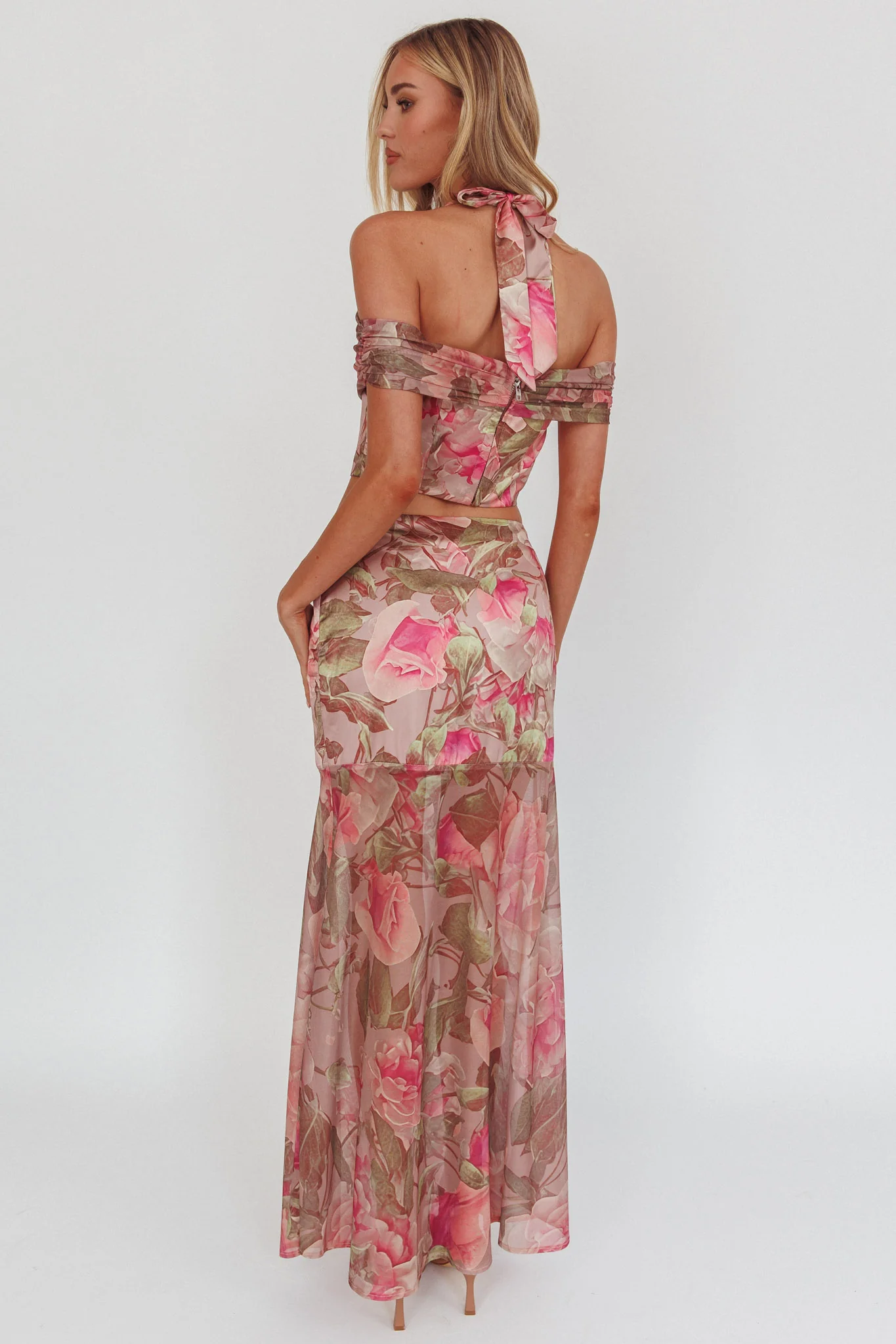 Sunset High Sheer Hem Maxi Skirt Floral Blush - Seraphlike
