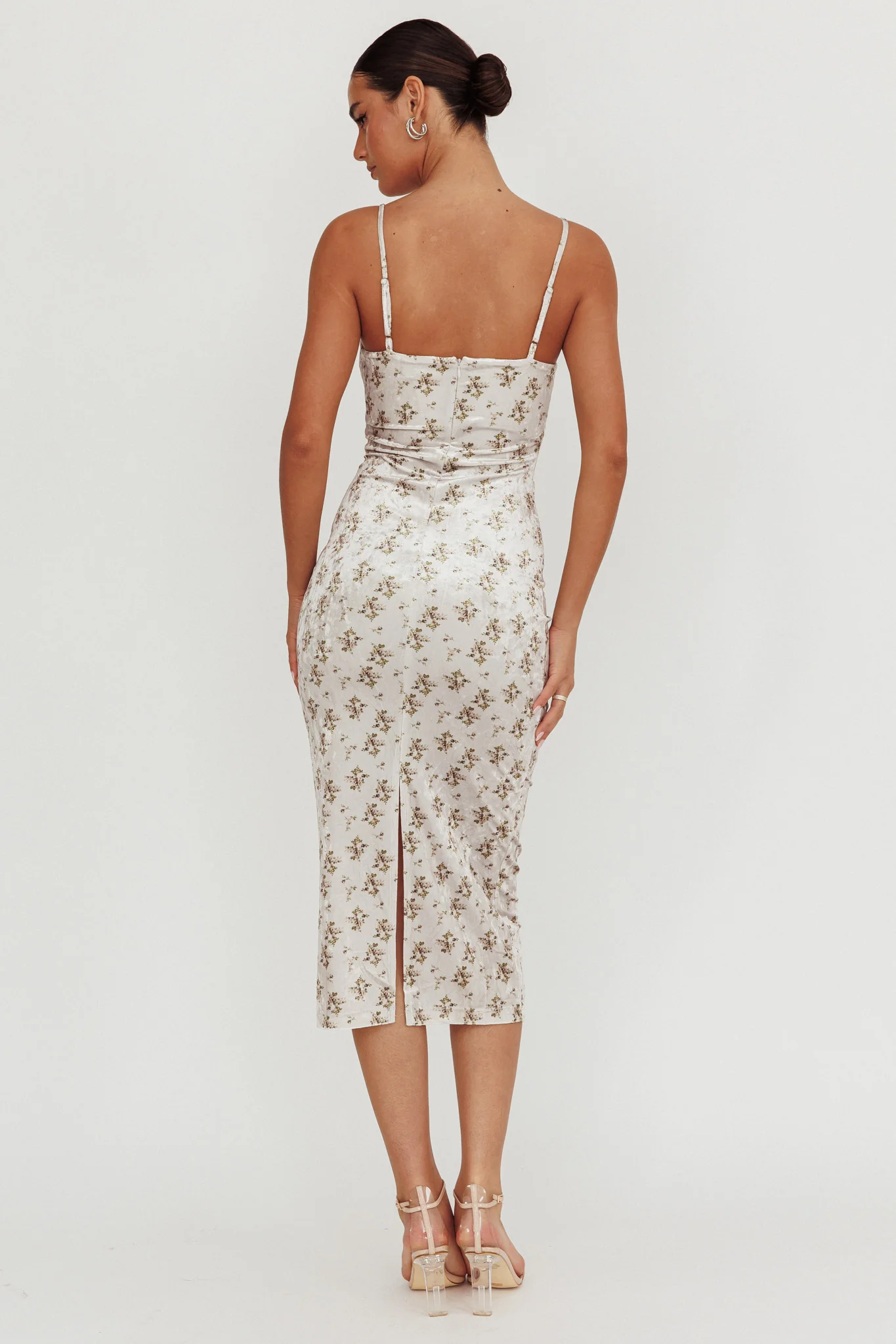 Magic Wand Velvet Midi Dress Olive Floral - Seraphlike