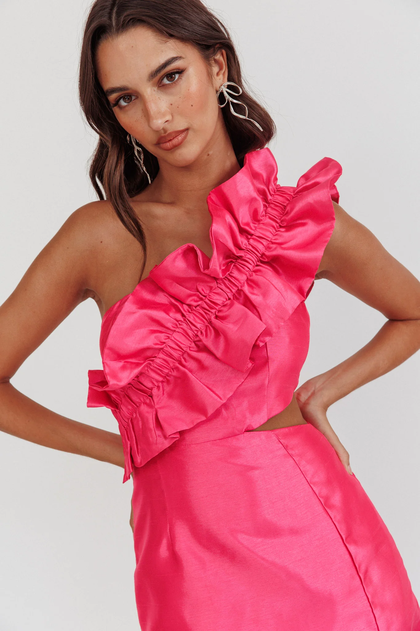 NY Moment Wide Ruffle Shoulder Mini Dress Pink - Seraphlike