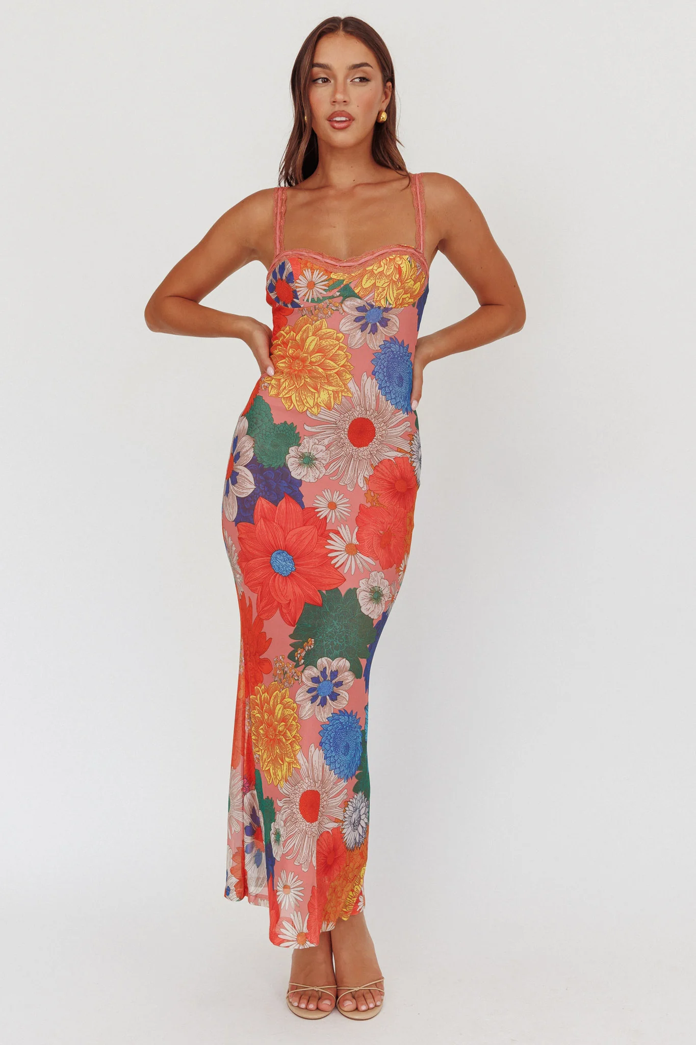 Girl Power Lace Strap Maxi Dress Orange - Seraphlike