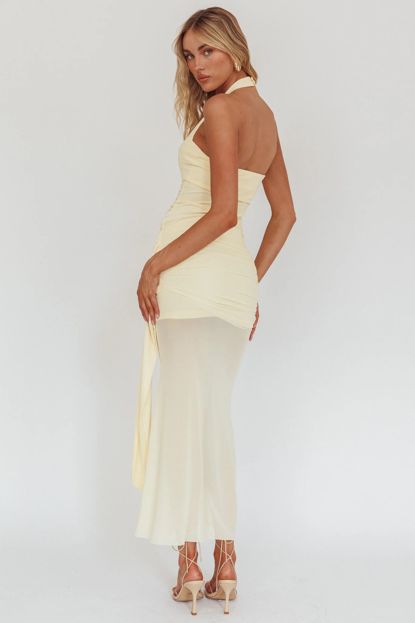 Rebekkah Halterneck Side Sash Maxi Dress Butter - Seraphlike