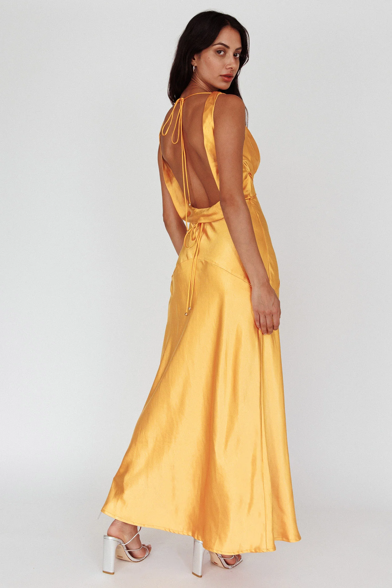 Cassiopeia Open Back String Tie Maxi Dress Mango - Seraphlike