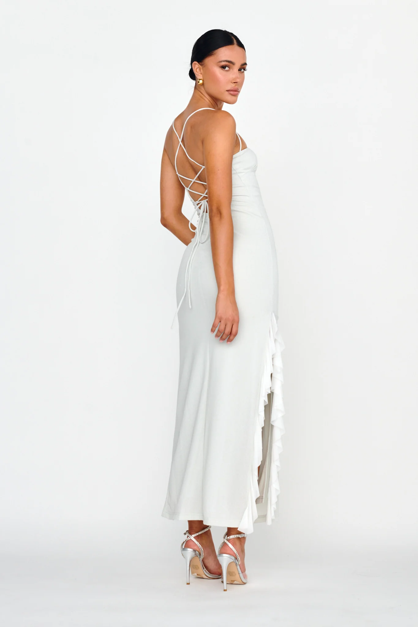 Rosilyn Split Ruffle Midi Dress Silver - Seraphlike