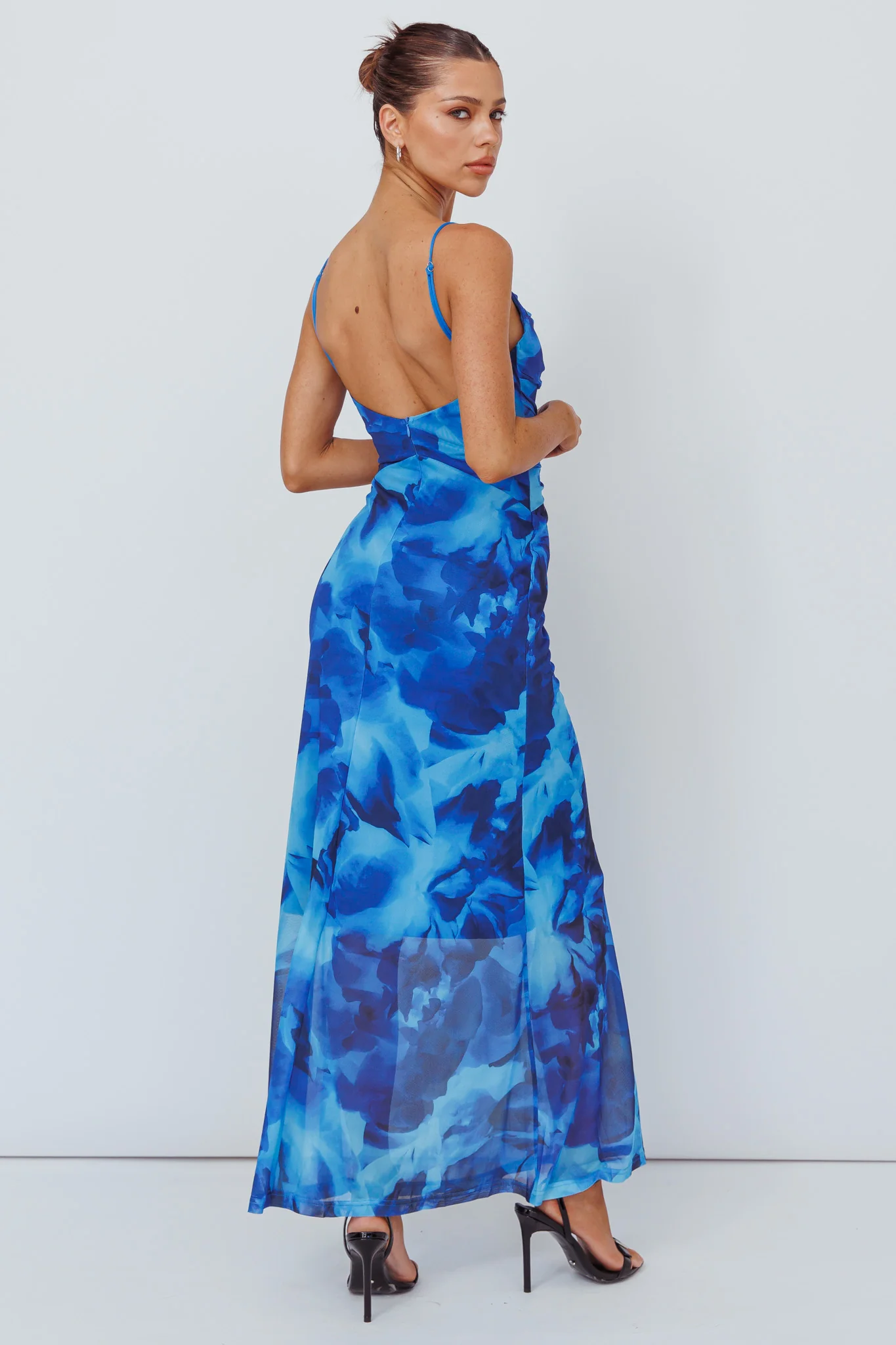 Beulah Twist Bodice Maxi Dress Floral Blue - Seraphlike