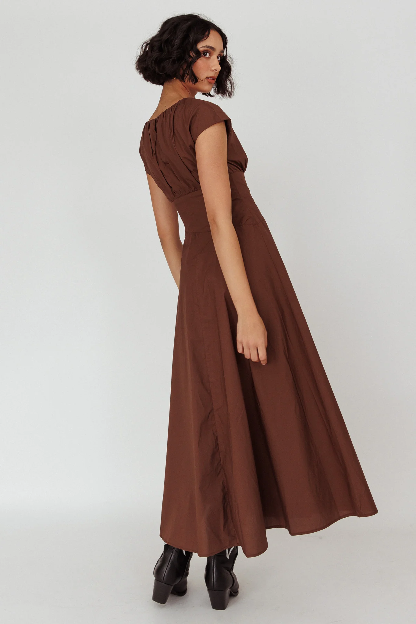 Derry Cap Sleeve A-line Maxi Dress Chocolate - Seraphlike