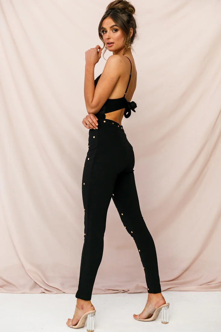 Manhattan Gold Button Pants Black - Seraphlike