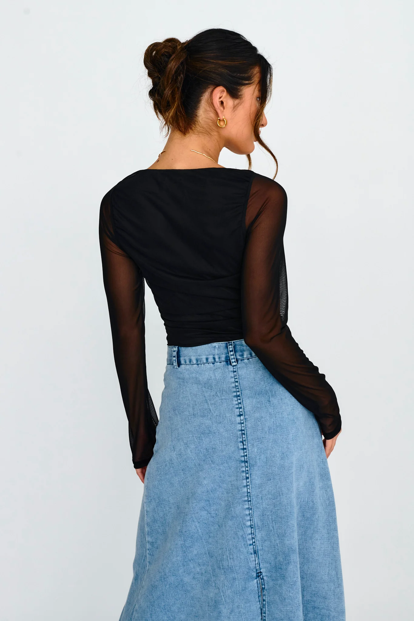 City High Sheer Sleeve Bodysuit Black - Seraphlike