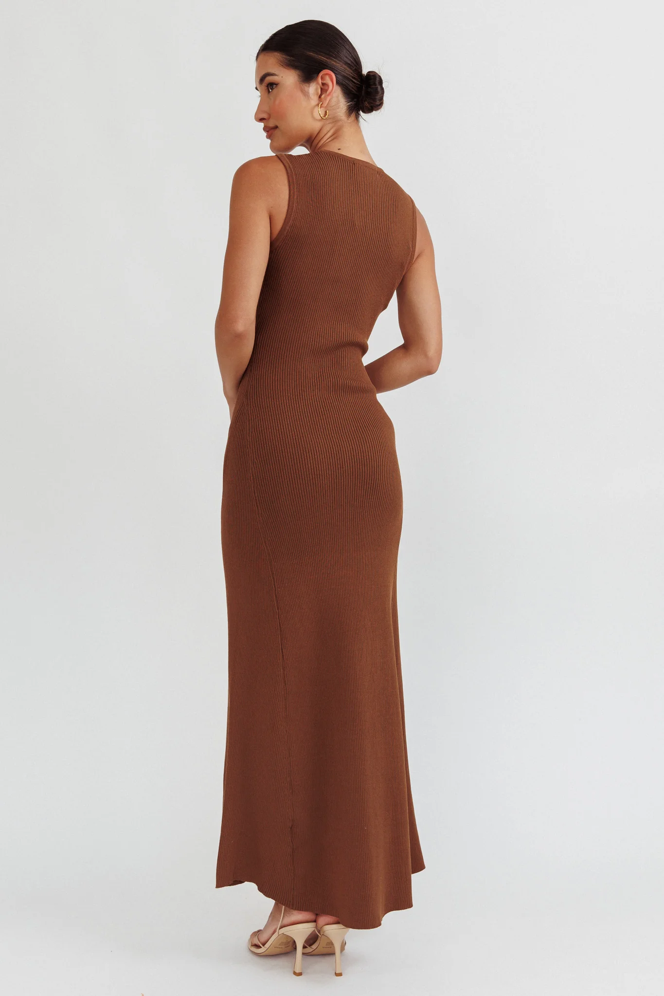 Braylee Sleeveless Ribbed Knit Maxi Dress Chocolate - Seraphlike
