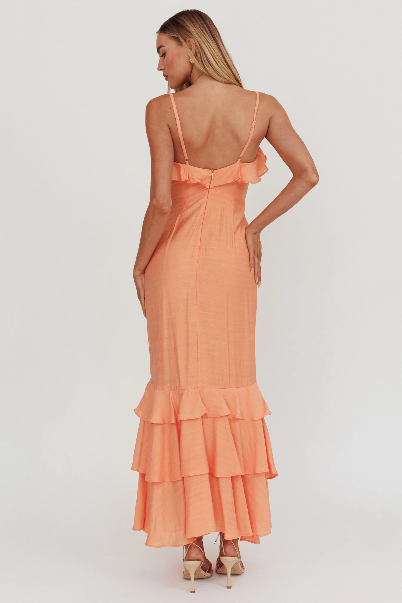 Silvana Frill Trim Split Maxi Dress Orange - Seraphlike