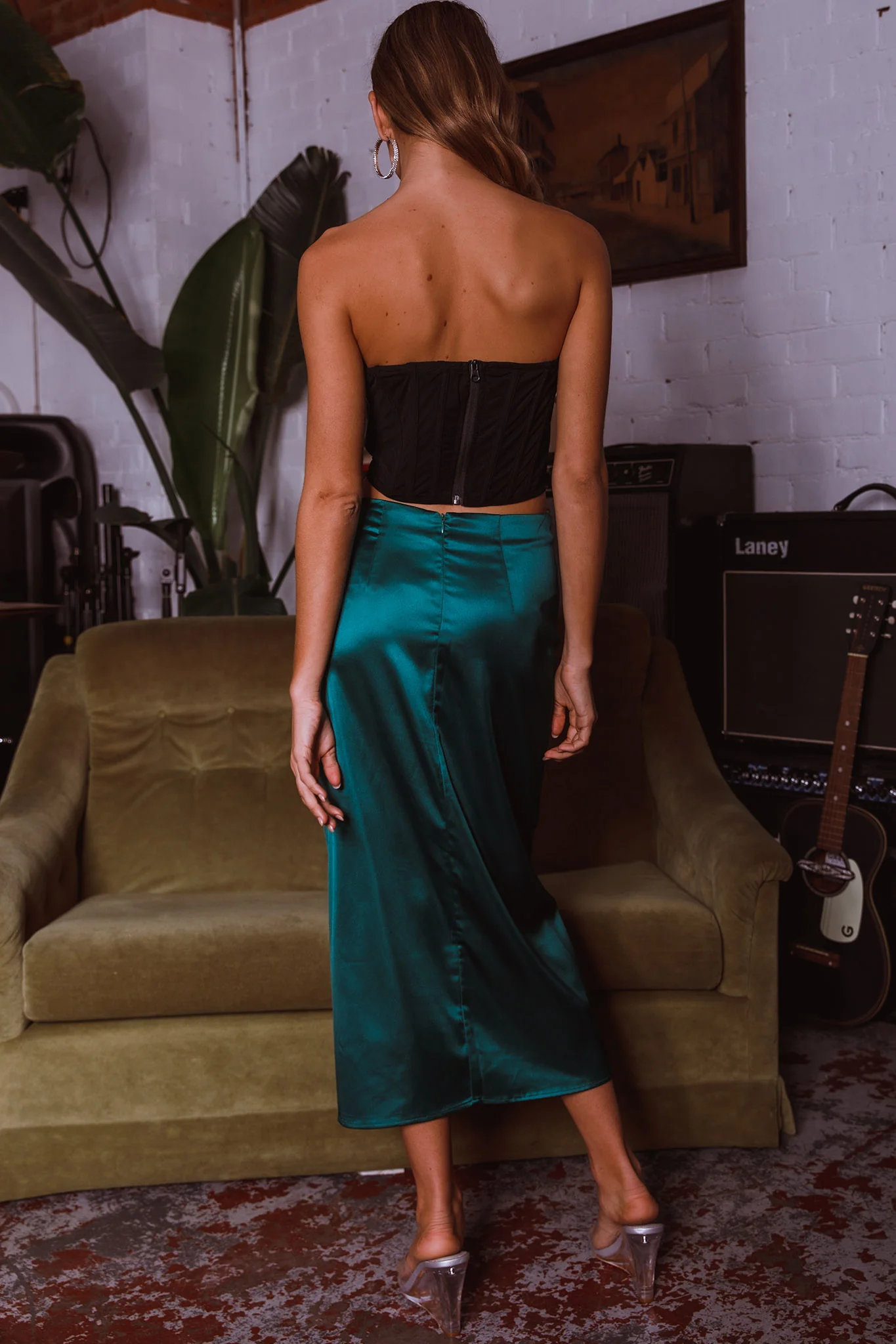 On The Money Gathered Midi Skirt Green - Seraphlike