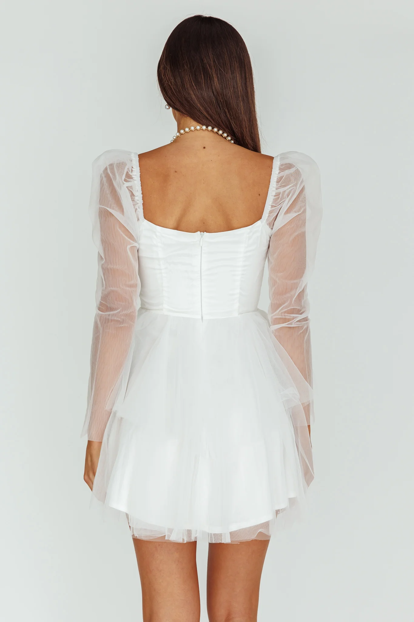 Veola Long Sleeve Tulle Mini Dress White - Seraphlike