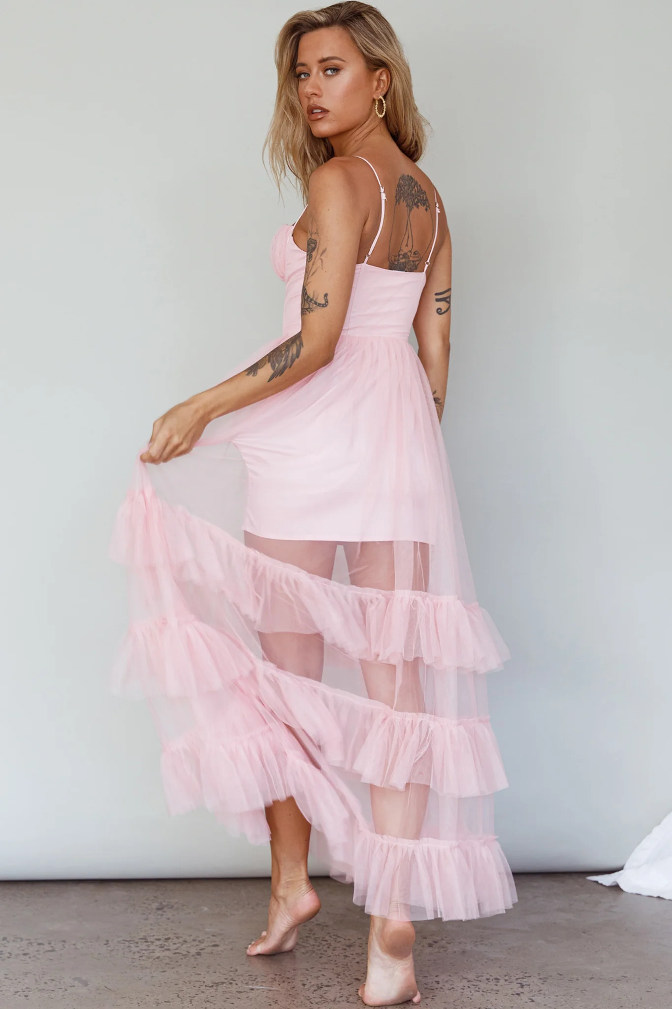 Moonlight Sonata Ruffle Mesh Maxi Dress Cameo Pink - Seraphlike