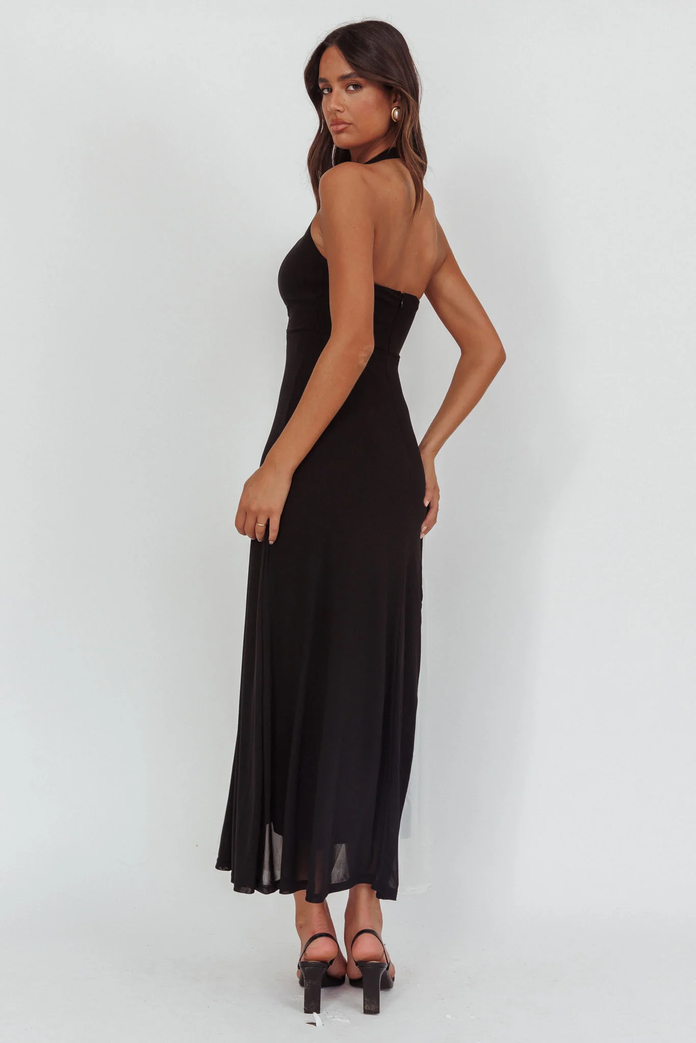 Lira Contrast Halter Maxi Dress Black White - Seraphlike