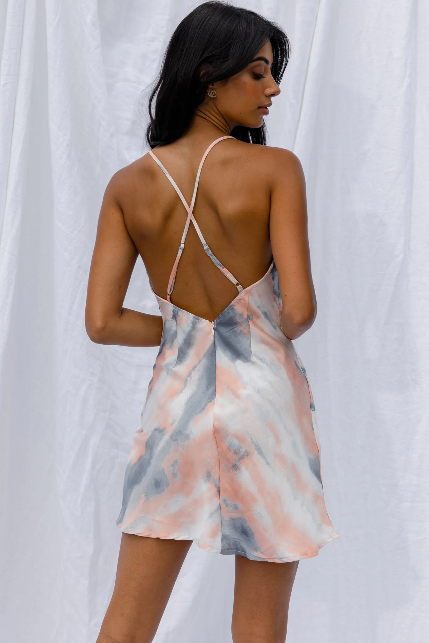 Hey Girl Cowl Neck Wrap Front Mini Dress Tie-Dye Print Multi - Seraphlike