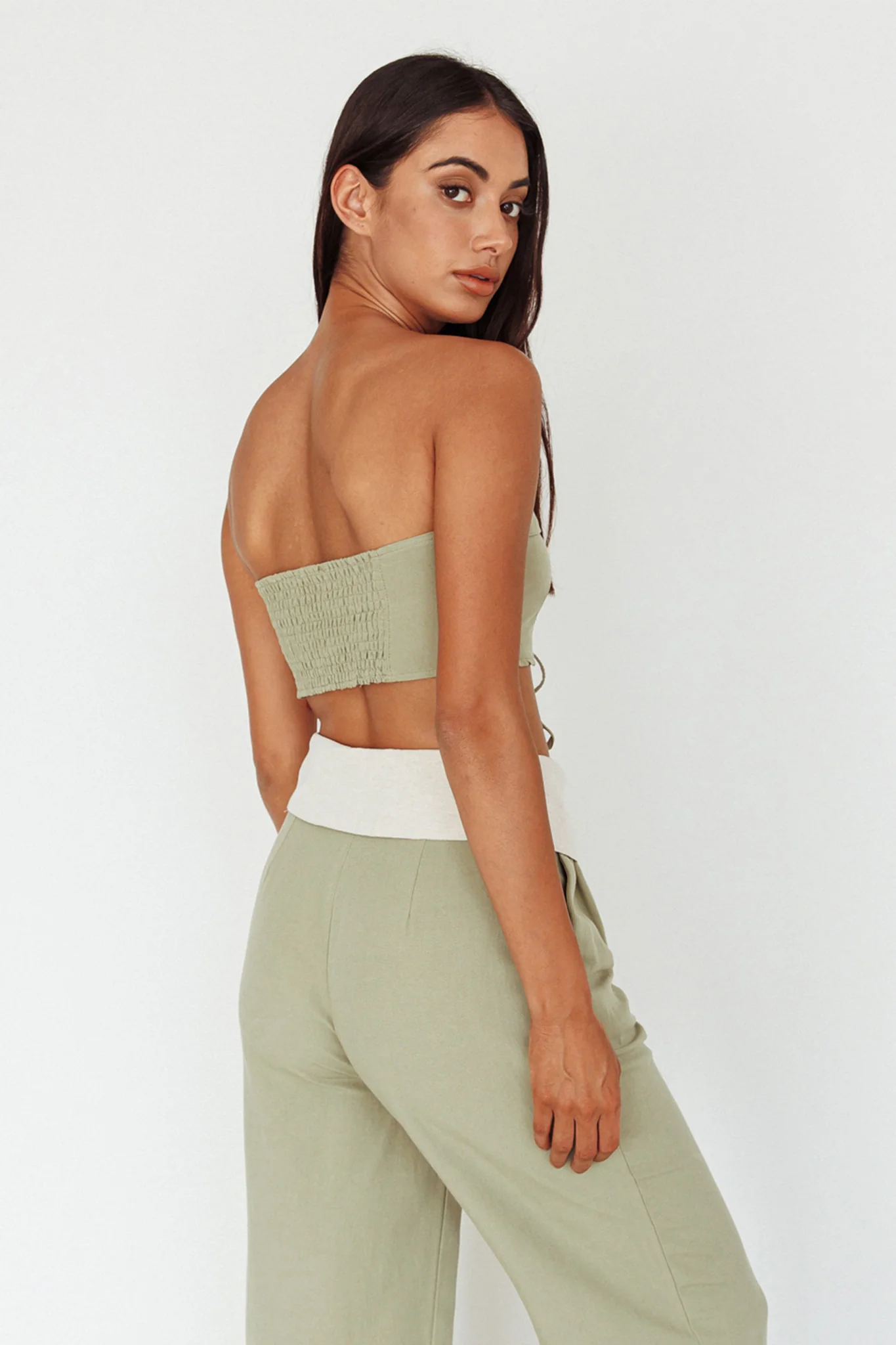 East Village Lace-Up Crop Top Sage - Seraphlike