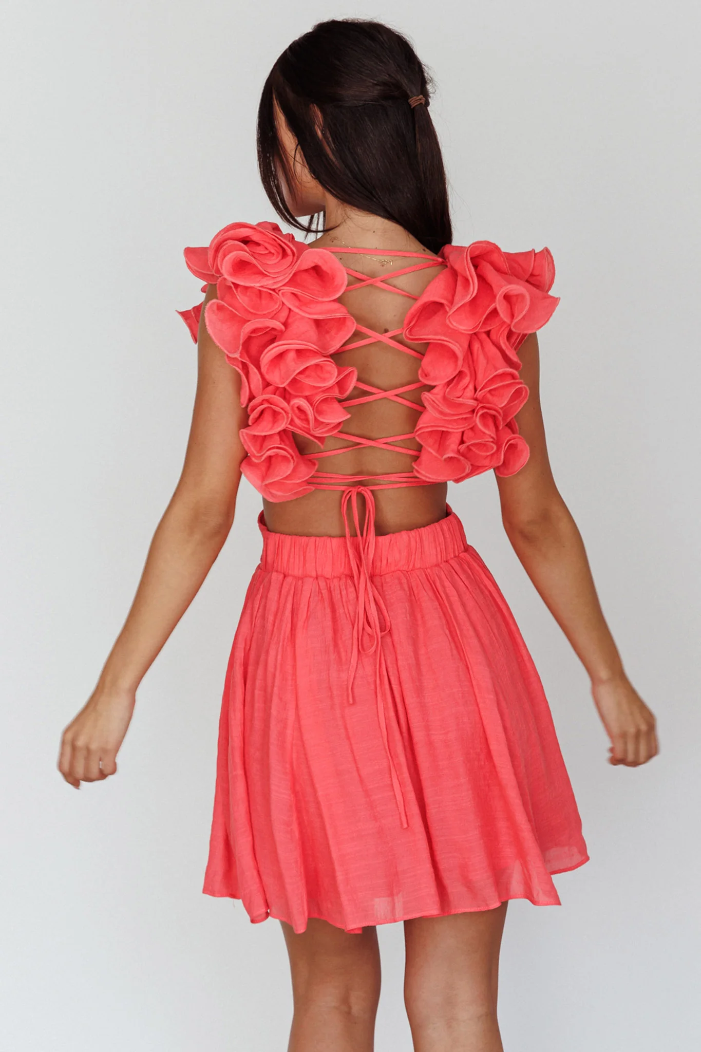 Adagio Lace-Up Back Mini Dress Flamingo - Seraphlike