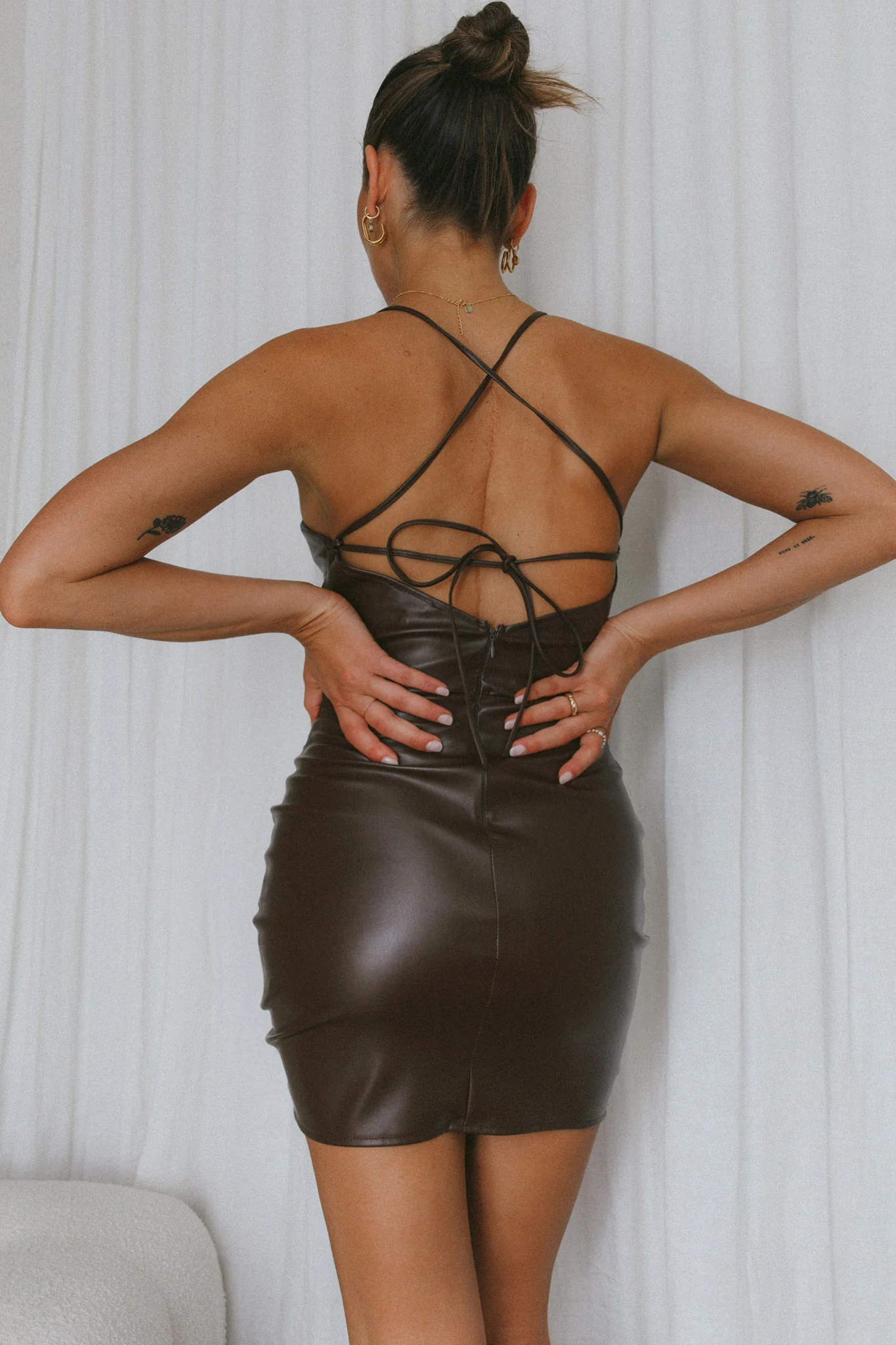 Come At Me Faux Leather Mini Dress Brown - Seraphlike