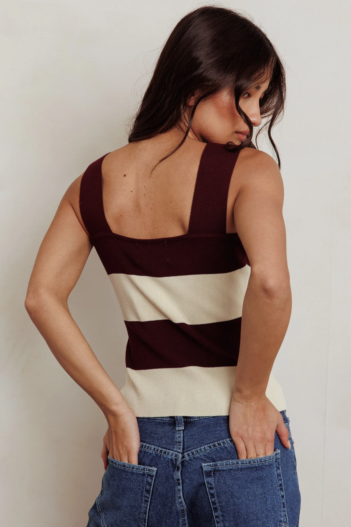 Lisa Striped Knit Tank Top Red Bean - Seraphlike