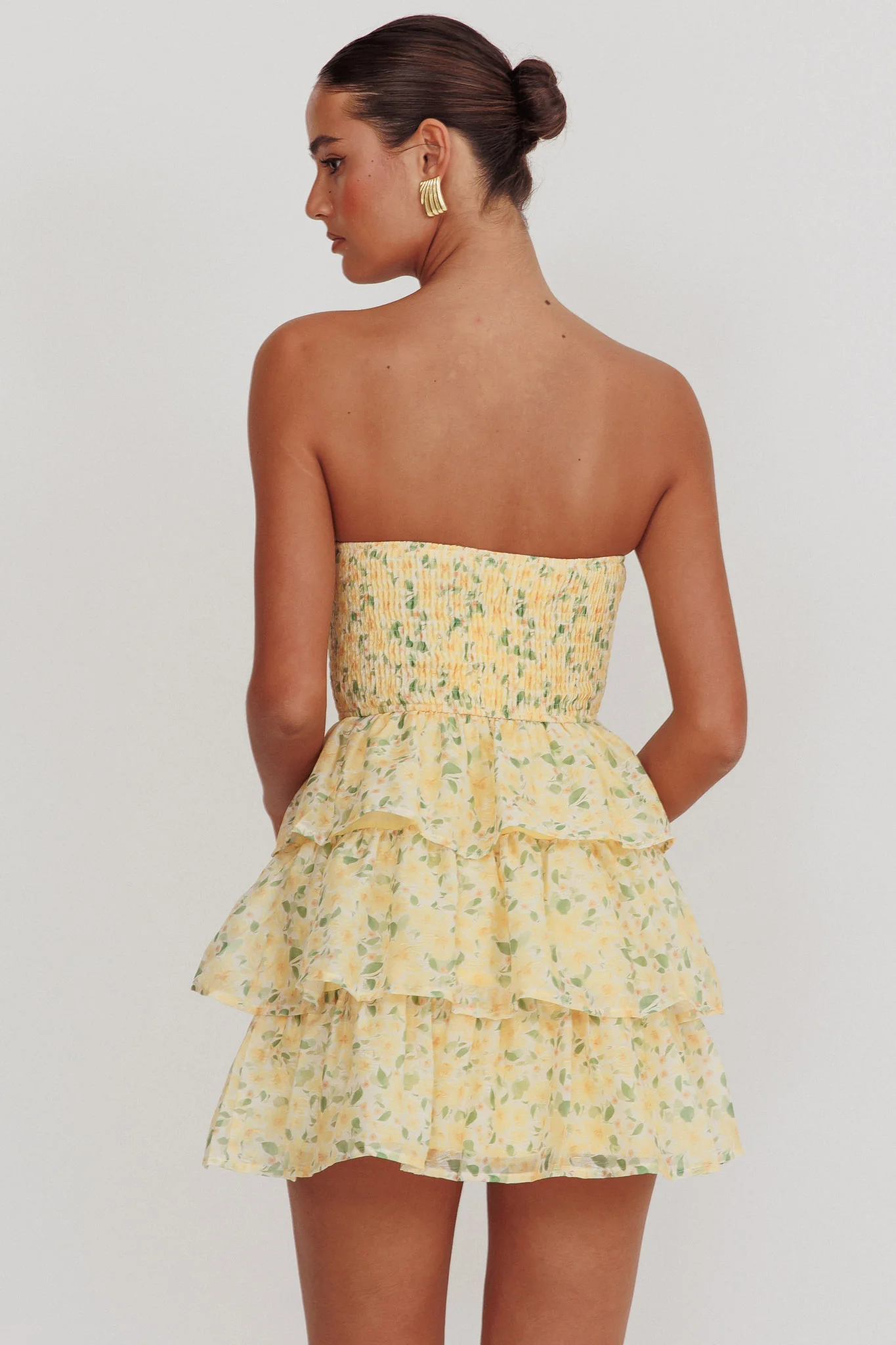 Like Angels Shirred Bodice Ruffle Mini Dress Yellow - Seraphlike