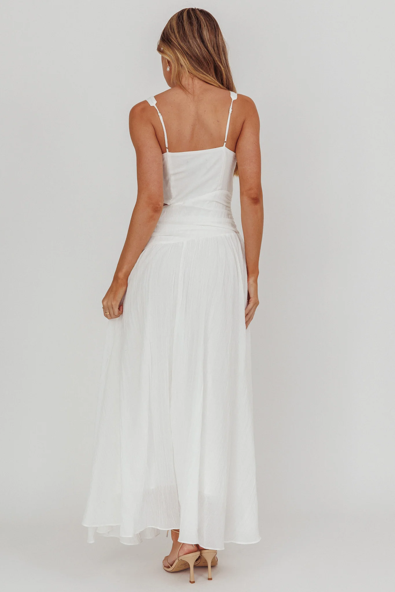 First Dates Waist Cut-Out Maxi Dress White - Seraphlike