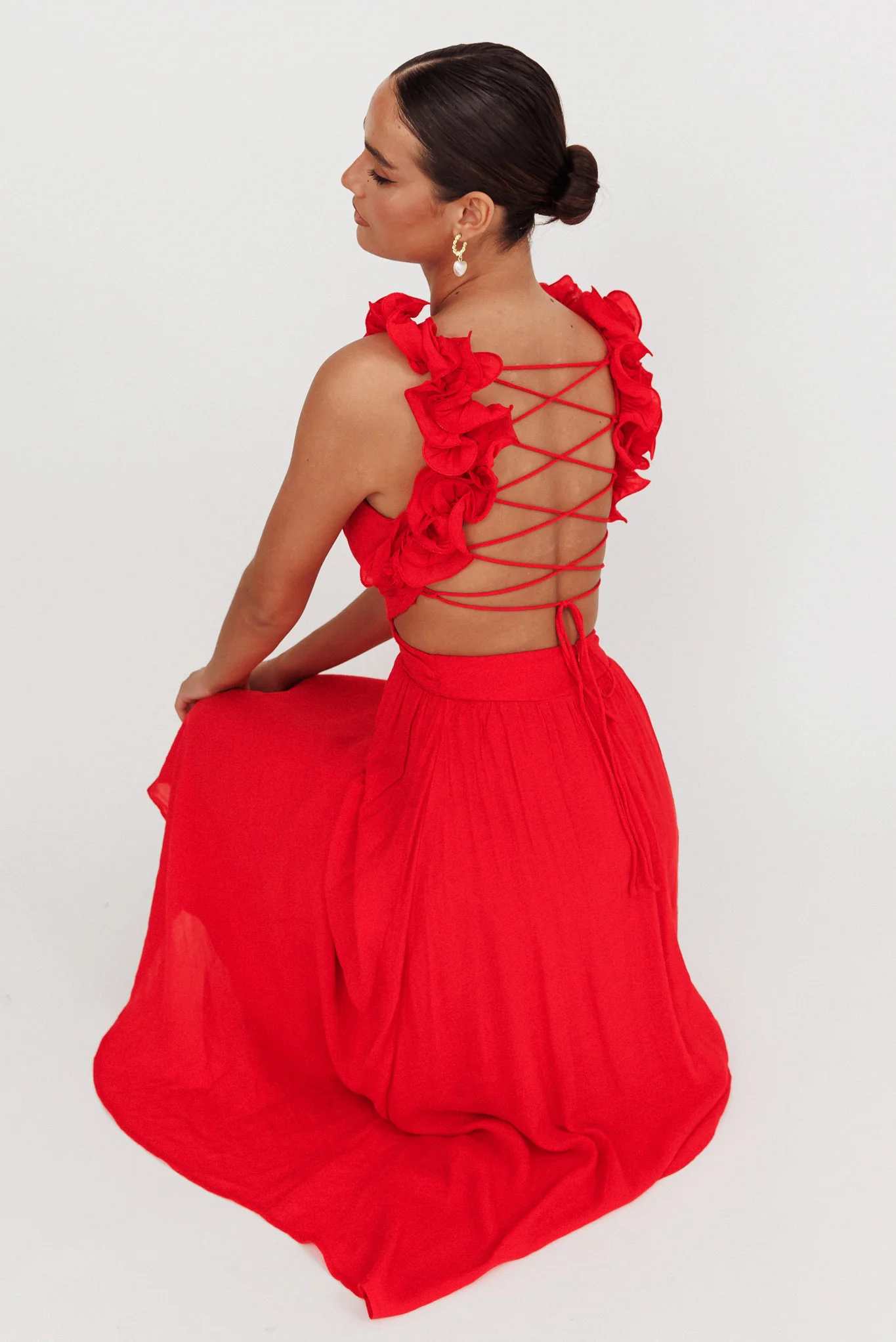 Madara Laced Back Ruffle Dress Red - Seraphlike