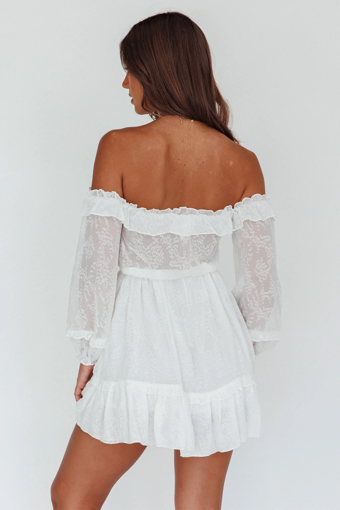 Tracee Bardot Lace Mini Dress White - Seraphlike