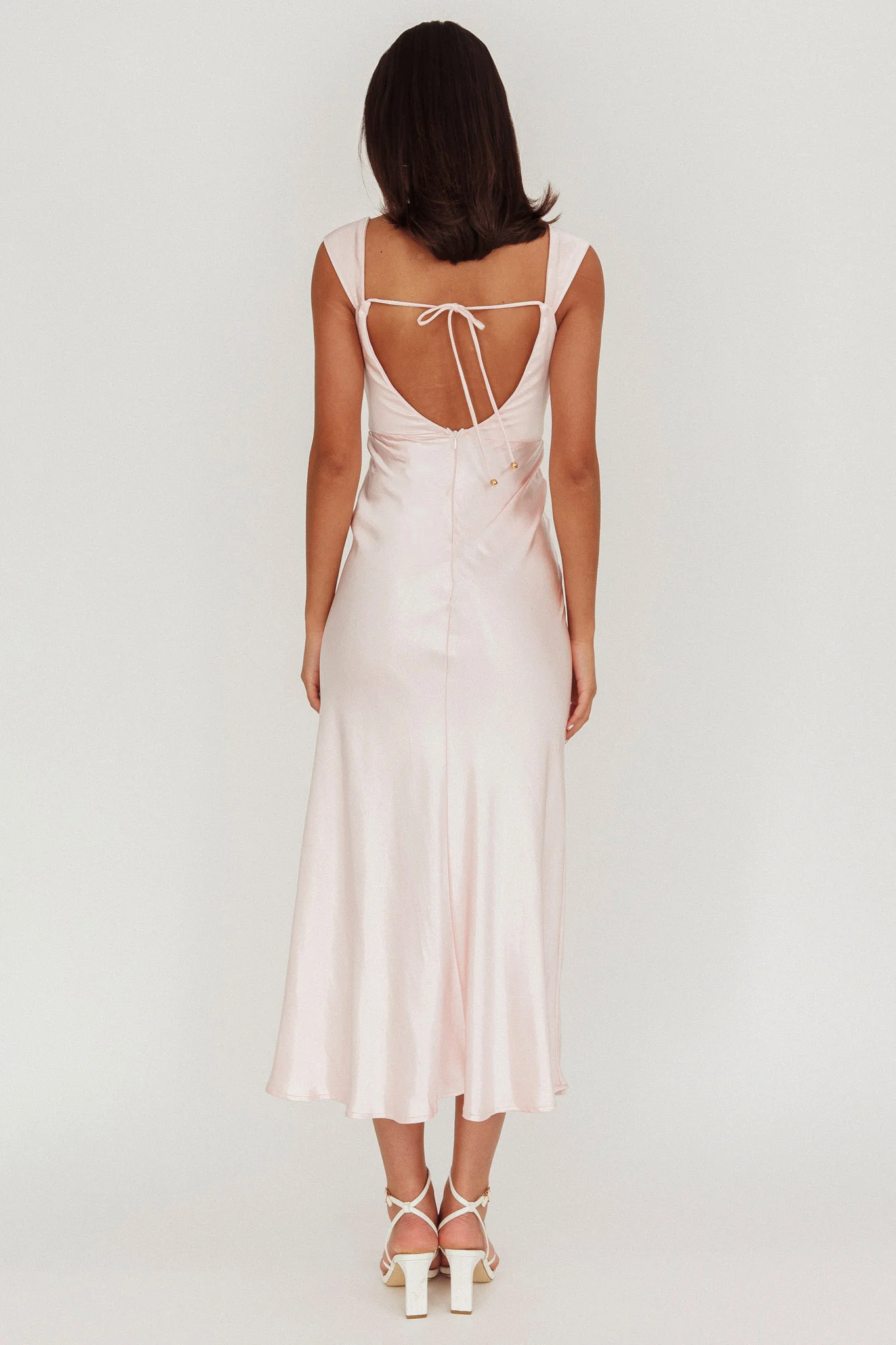 Lucinda Off-Shoulder V-Back Dress Blush - Seraphlike