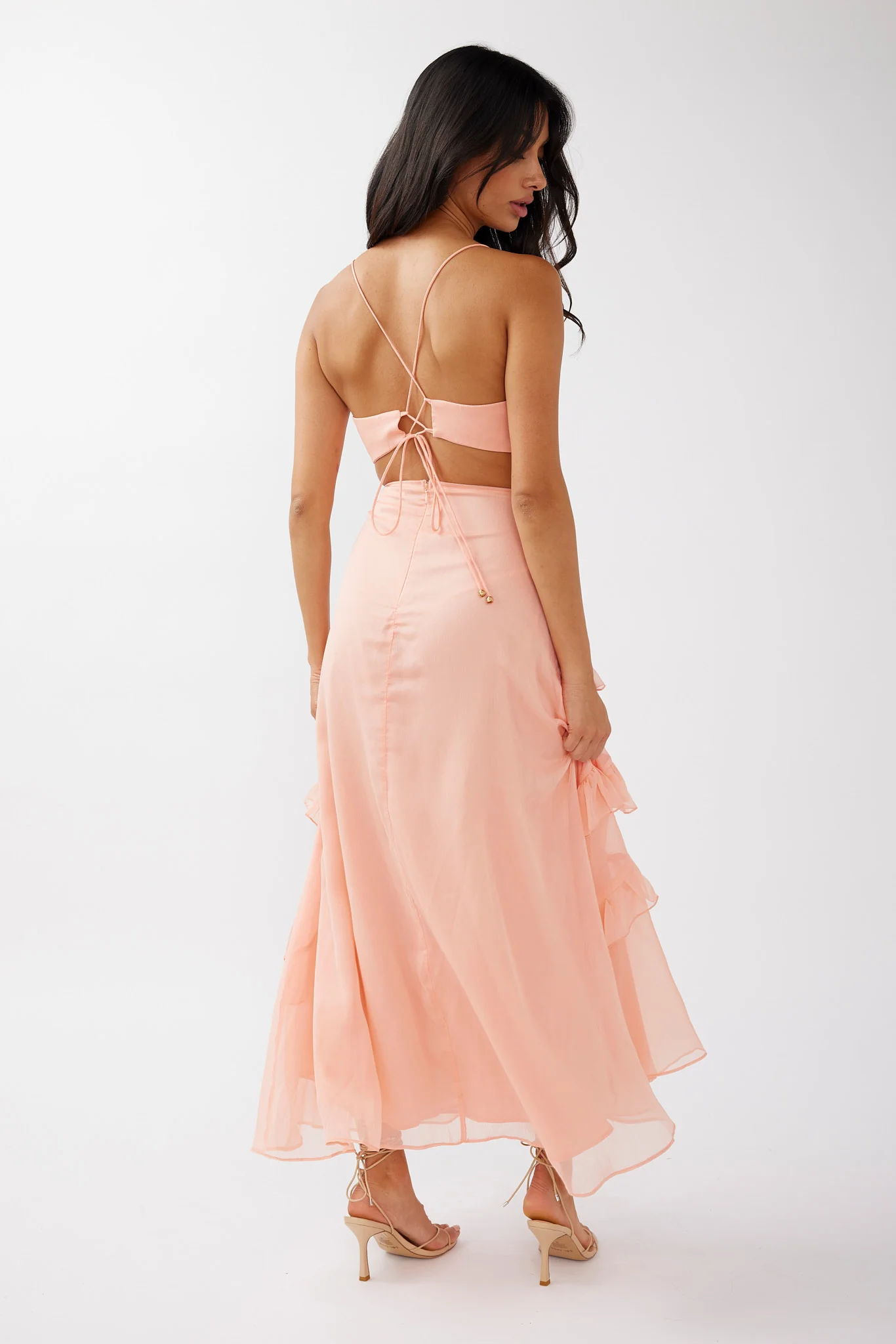 Joss Ruffle Trim Cut-Out Dress Rose - Seraphlike