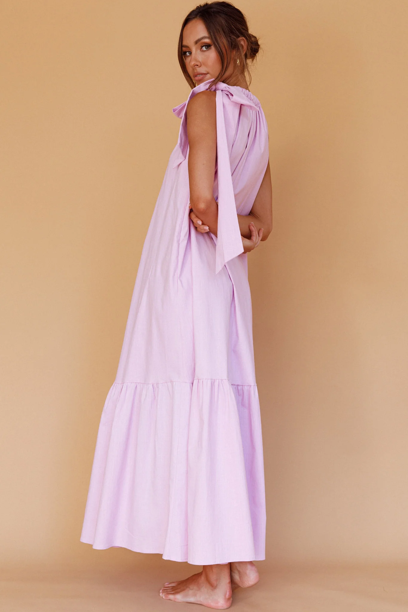 Cruise Shoulder Tie Maxi Dress Lilac - Seraphlike