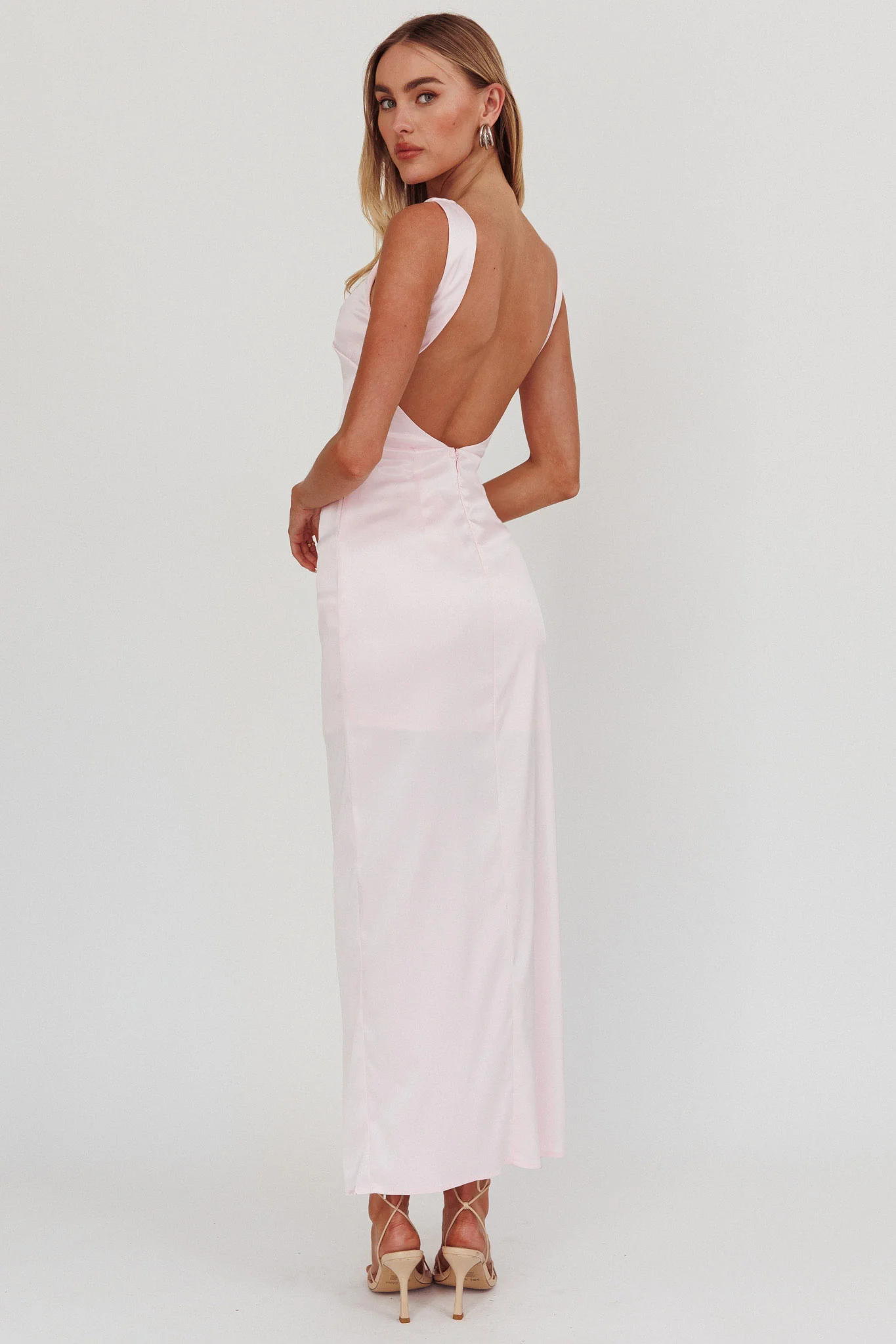 Kamillia Boat Neck Split Maxi Dress Ice Pink - Seraphlike