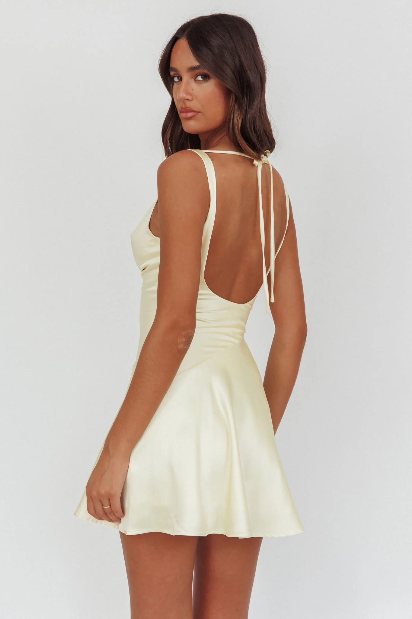 Brigid Cowl Neck Scoop Back Mini Dress Butter - Seraphlike