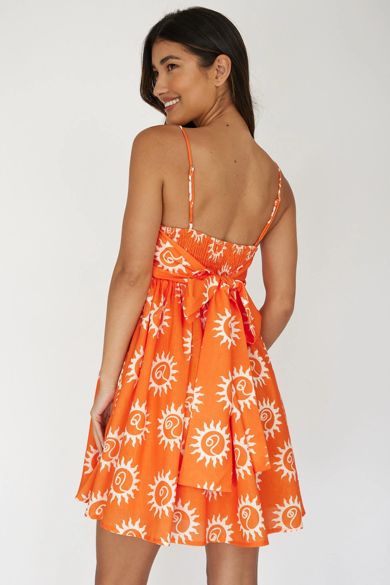 Sweet Solace Back Tie Mini Dress Sun Orange - Seraphlike